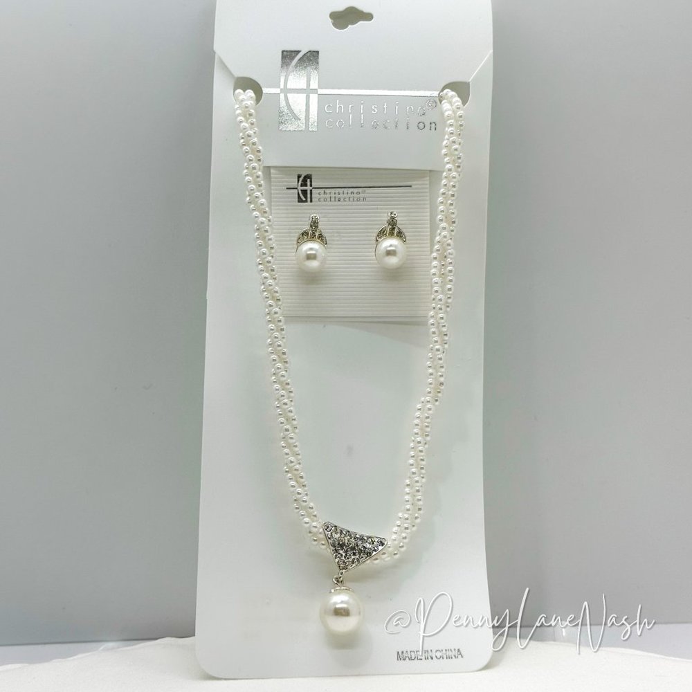 NWT Christina Collection Faux Pearl Necklace & Stud Pearl Earrings